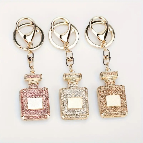 Handbag Key Chain Purse Charm Perfume Bottle CZ Crystal PINK Rhinestone NEW - Picture 7 of 9